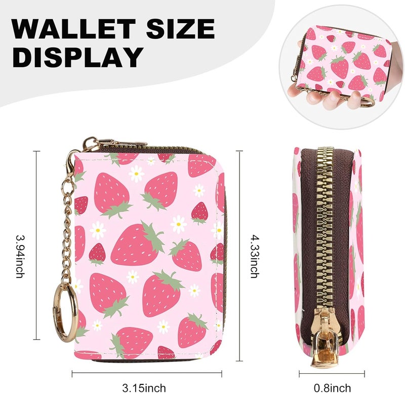 Luoycxy Credit Card Holder for Women,Small Rfid Wallet with Keychain Zipper,Cute PU Leather Card Case Wallet，Accordion Credit Card Wallets Gift,Strawberry - Image 4
